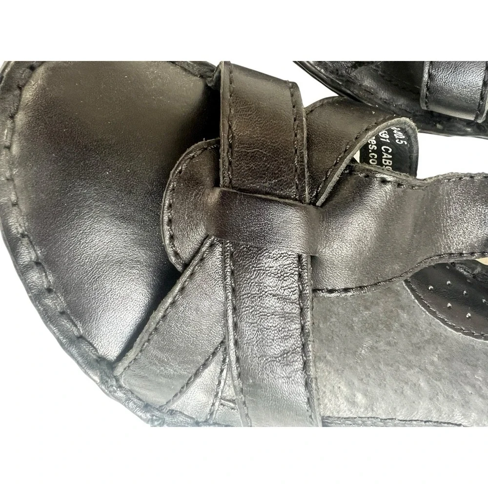 Born Kristy 9M/WBlack T- Strap Buckle Leather Sandals Silver‎ Hardware Flats